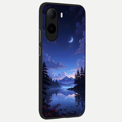  Midnight Lake Peace back cover For Poco C85x slim fit glass case with vibrant aesthetic design
