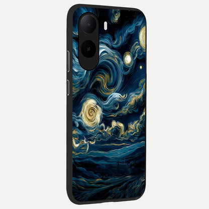  Midnight Sky Whirl back cover For Poco C85x slim fit glass case with vibrant aesthetic design