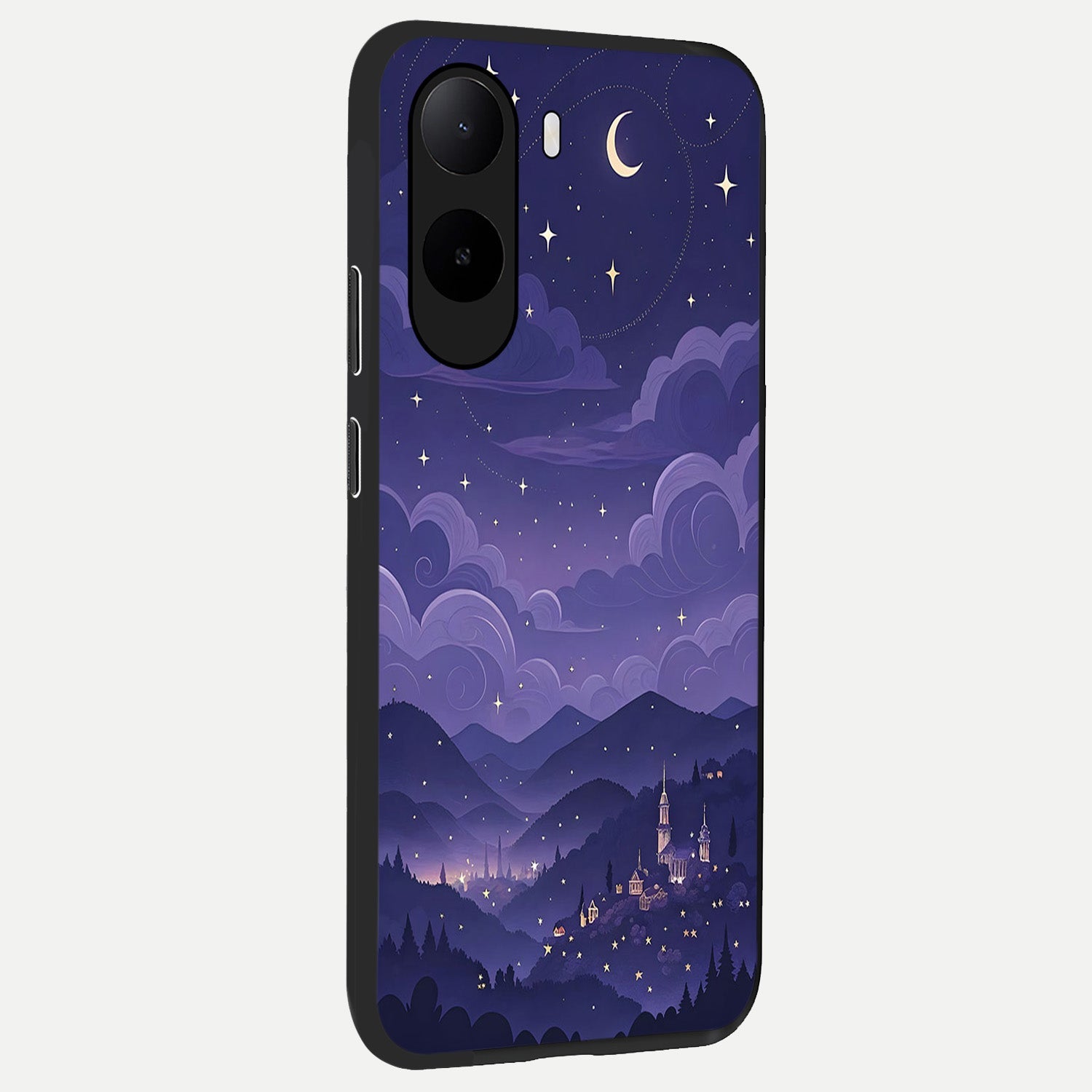  Minimal Night View back cover For Poco C85x slim fit glass case with vibrant aesthetic design