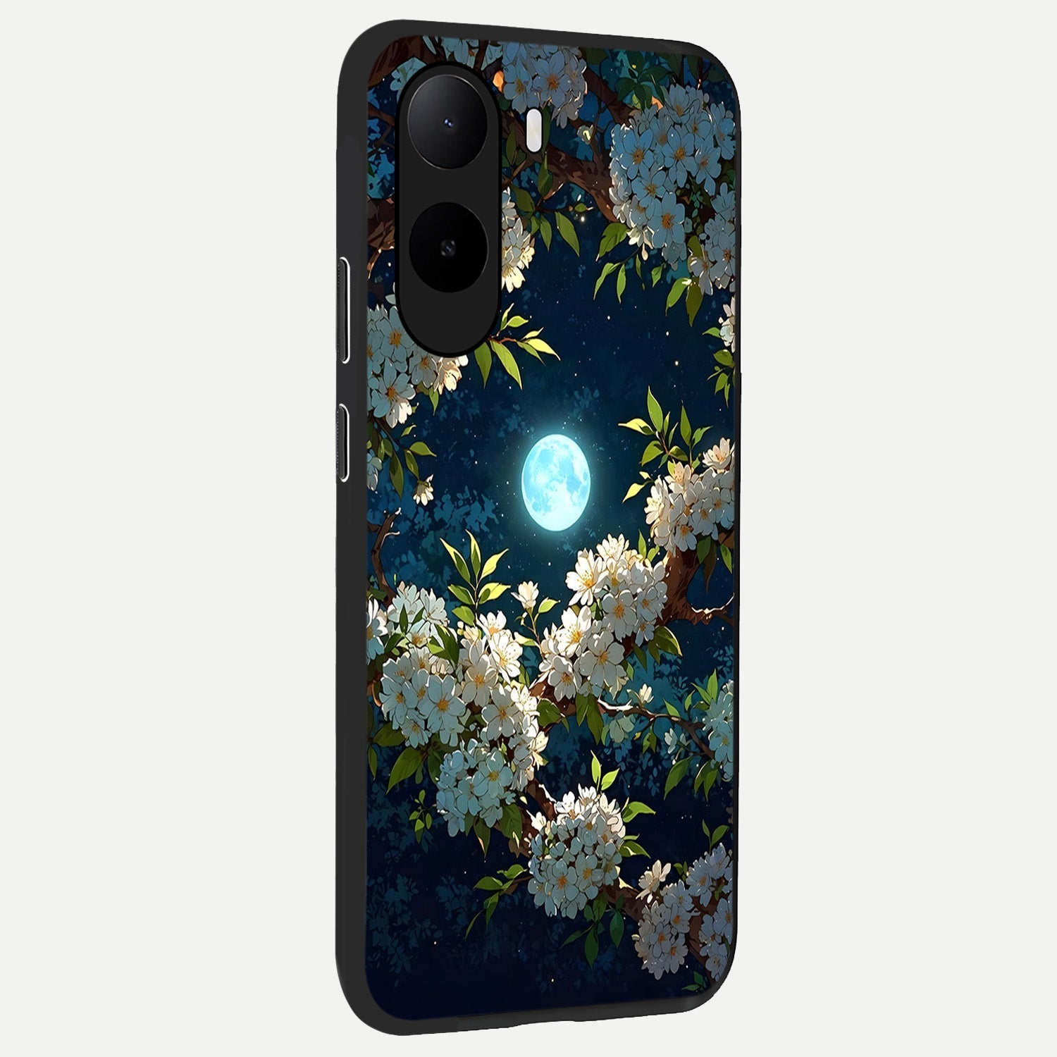  Moonlit Blossom Dream back cover For Poco C85x slim fit glass case with vibrant aesthetic design