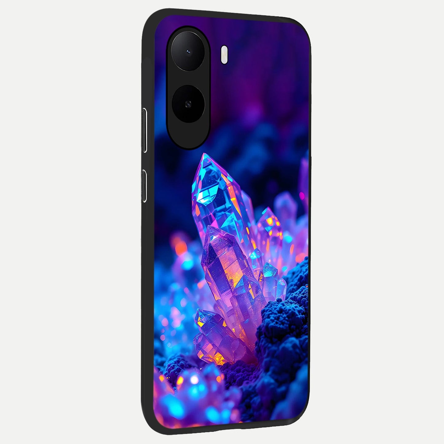  Neon Aura Shards back cover For Poco C85x slim fit glass case with vibrant aesthetic design