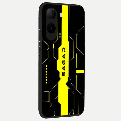  Neon CYBERPUNK Custom Name back cover For Poco C85x slim fit glass case with vibrant aesthetic design