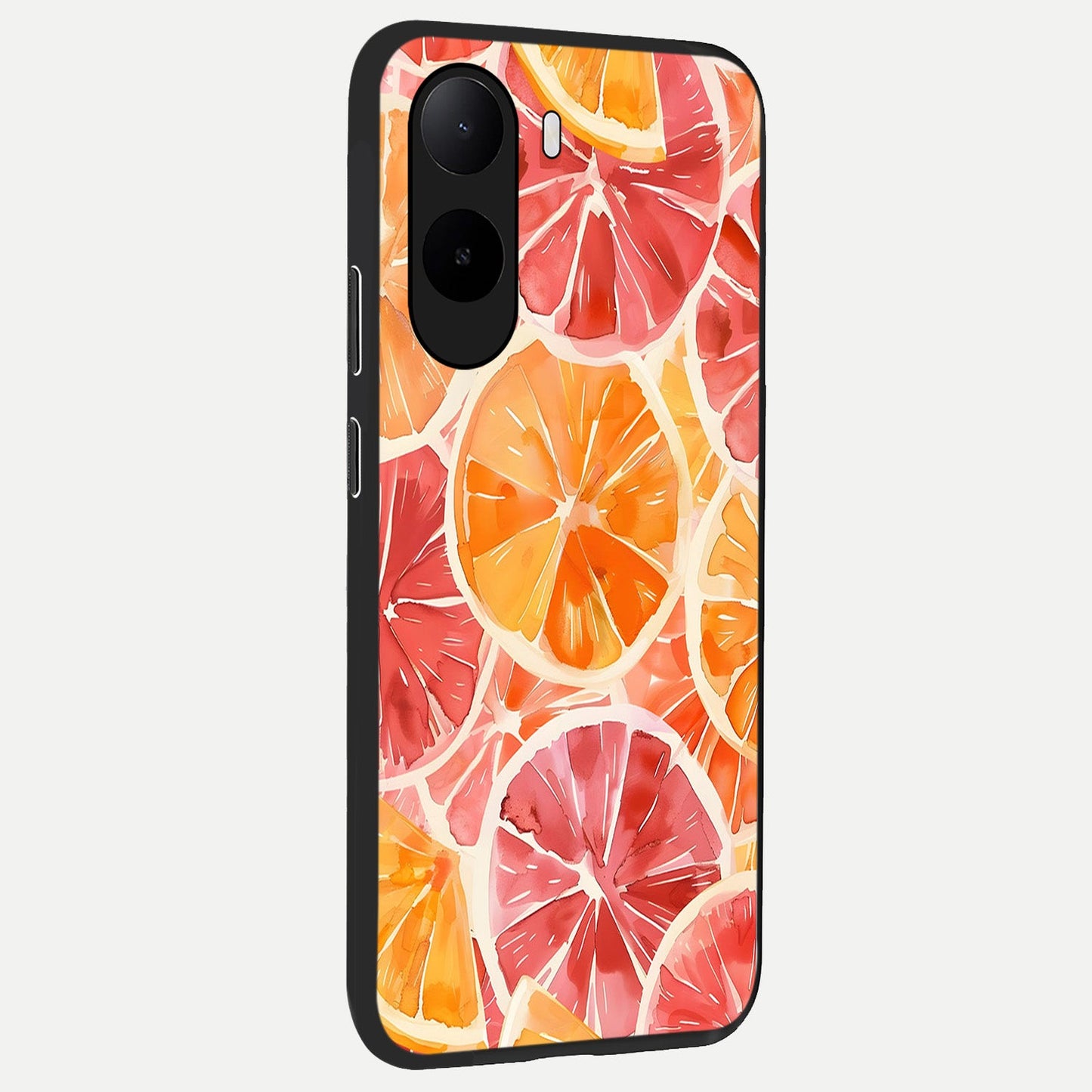  Orange Fruits Pattern back cover For Poco C85x slim fit glass case with vibrant aesthetic design