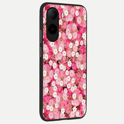  Pink Daisy Bliss back cover For Poco C85x slim fit glass case with vibrant aesthetic design
