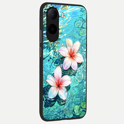  Pink Flowers in Water back cover For Poco C85x slim fit glass case with vibrant aesthetic design