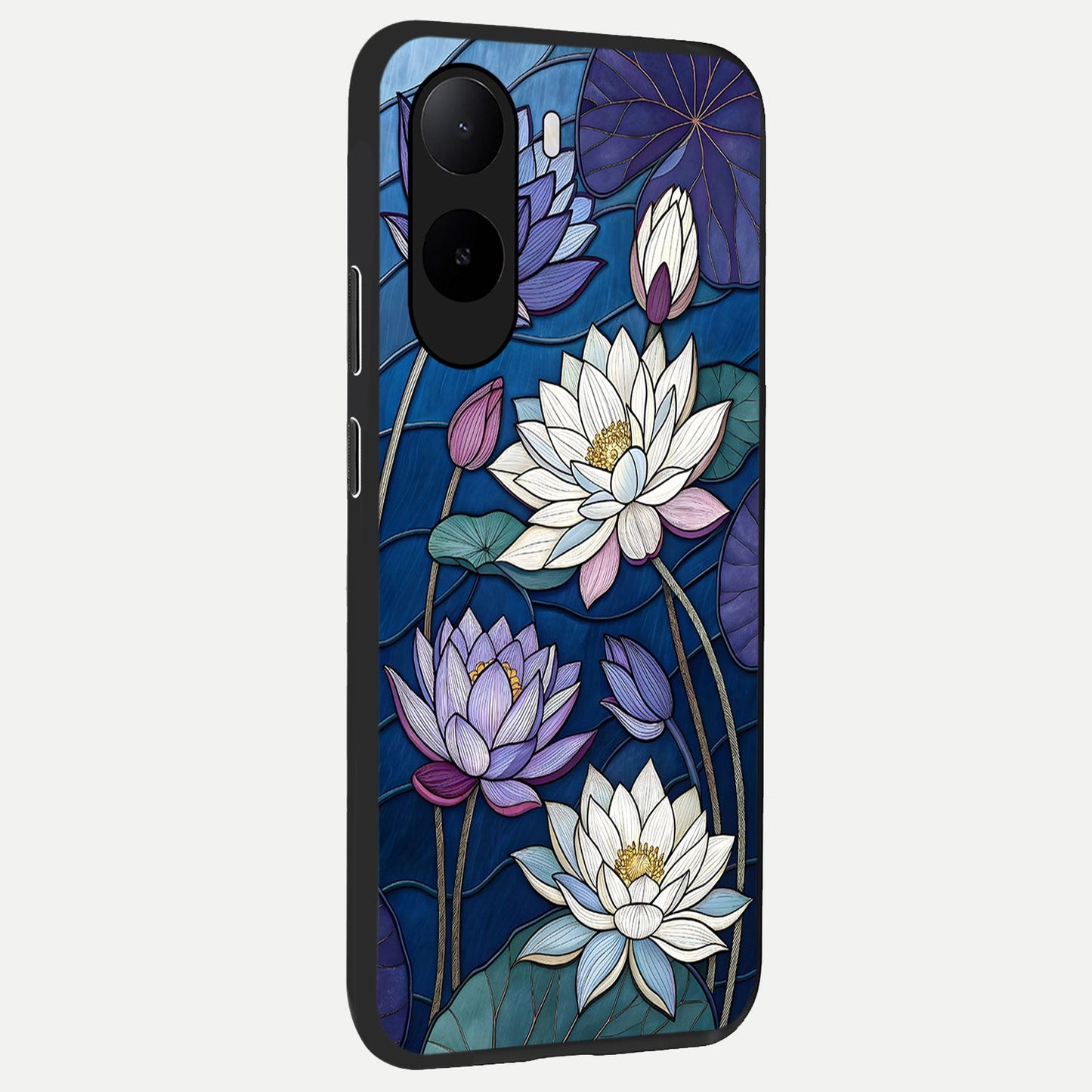  Purple Lotus Stained back cover For Poco C85x slim fit glass case with vibrant aesthetic design