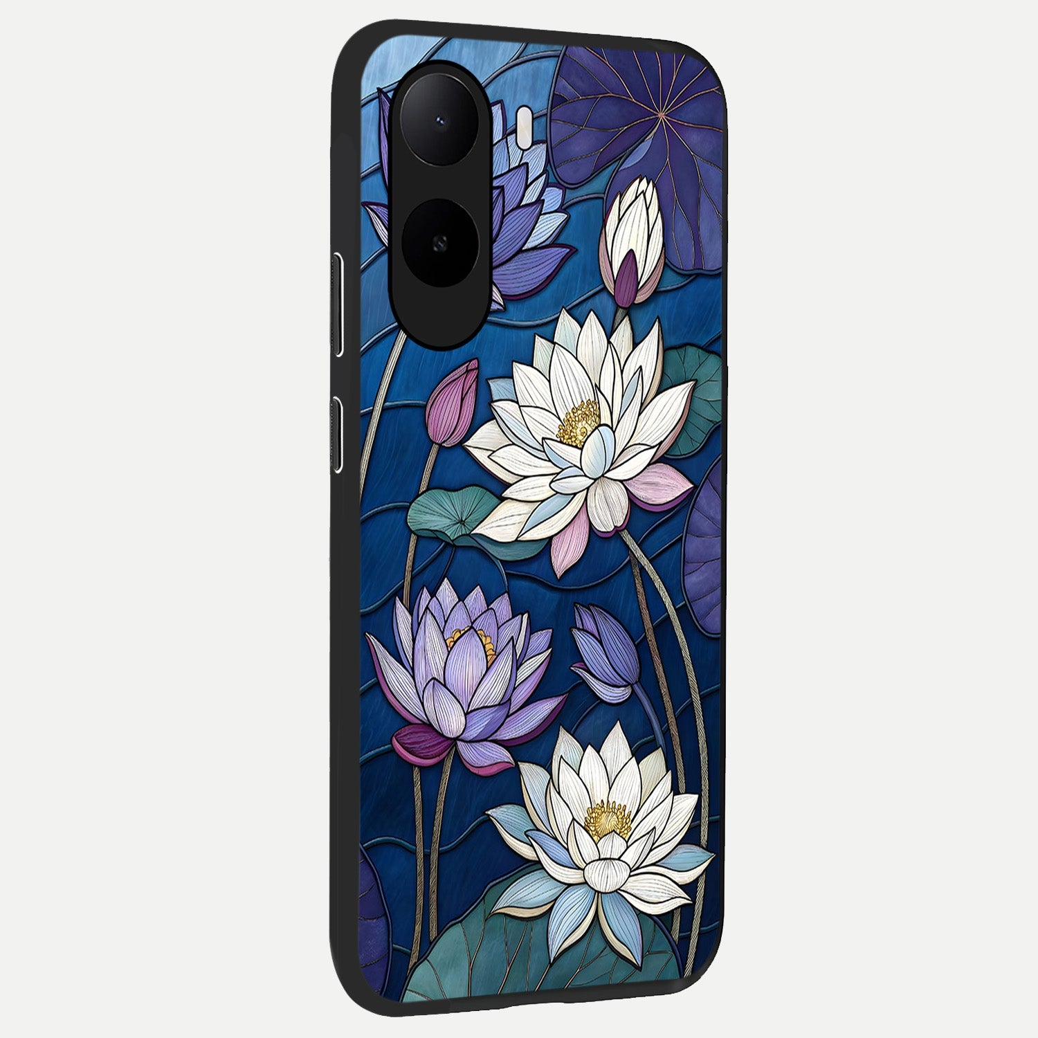  Purple Lotus Stained back cover For Poco C85x slim fit glass case with vibrant aesthetic design