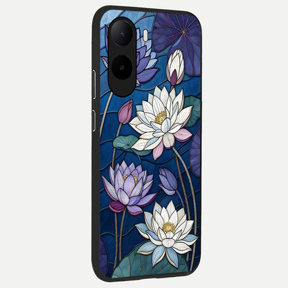  Purple Lotus Stained back cover For Poco C85x slim fit glass case with vibrant aesthetic design