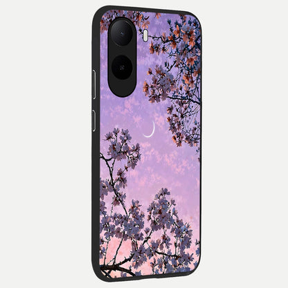  Purple Serenity Moon back cover For Poco C85x slim fit glass case with vibrant aesthetic design