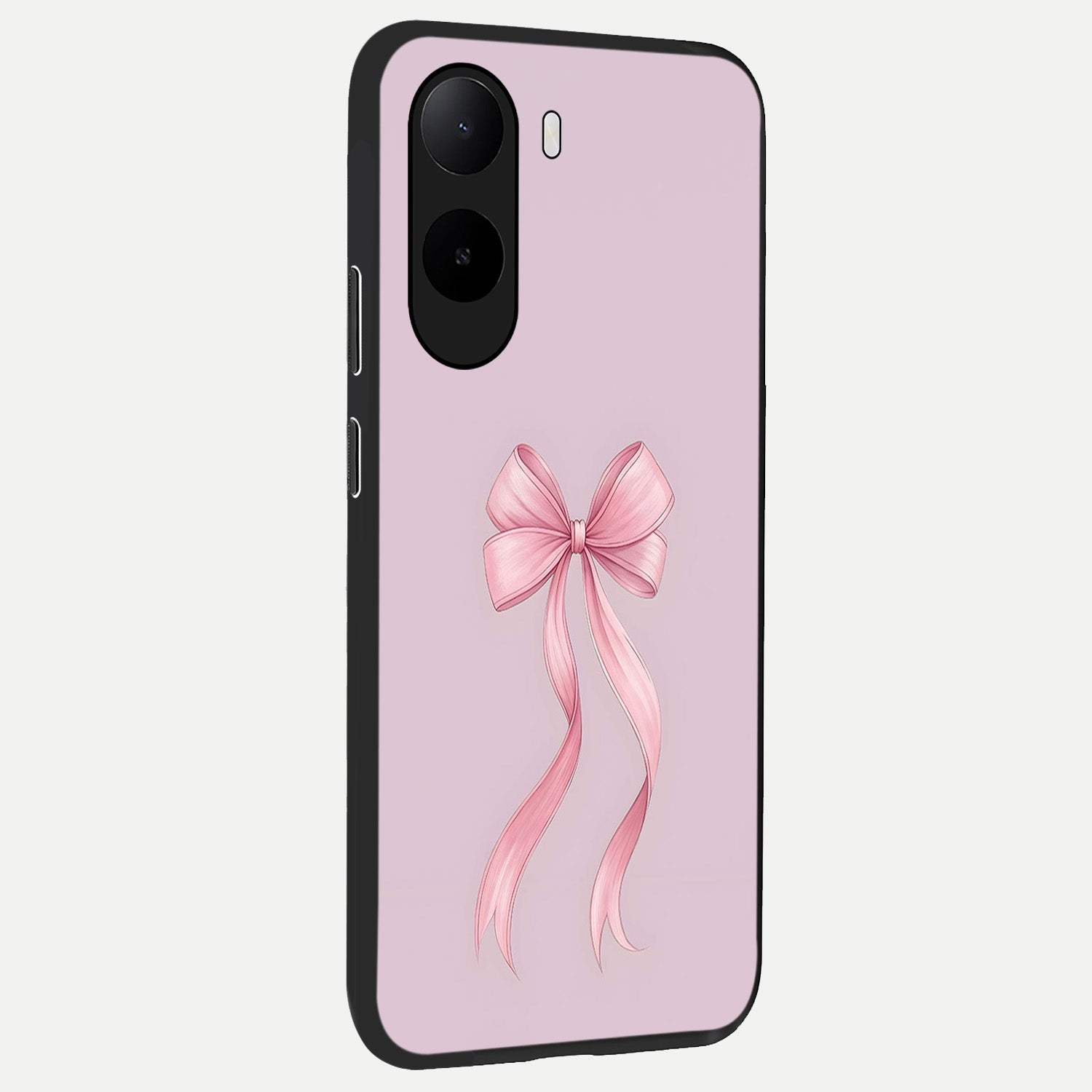 Soft Blush Bow back cover For Poco C85x slim fit glass case with vibrant aesthetic design