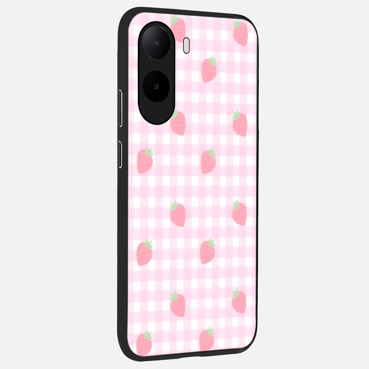  Strawberry Picnic Love back cover For Poco C85x slim fit glass case with vibrant aesthetic design