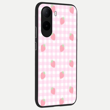  Strawberry Picnic Love back cover For Poco C85x slim fit glass case with vibrant aesthetic design
