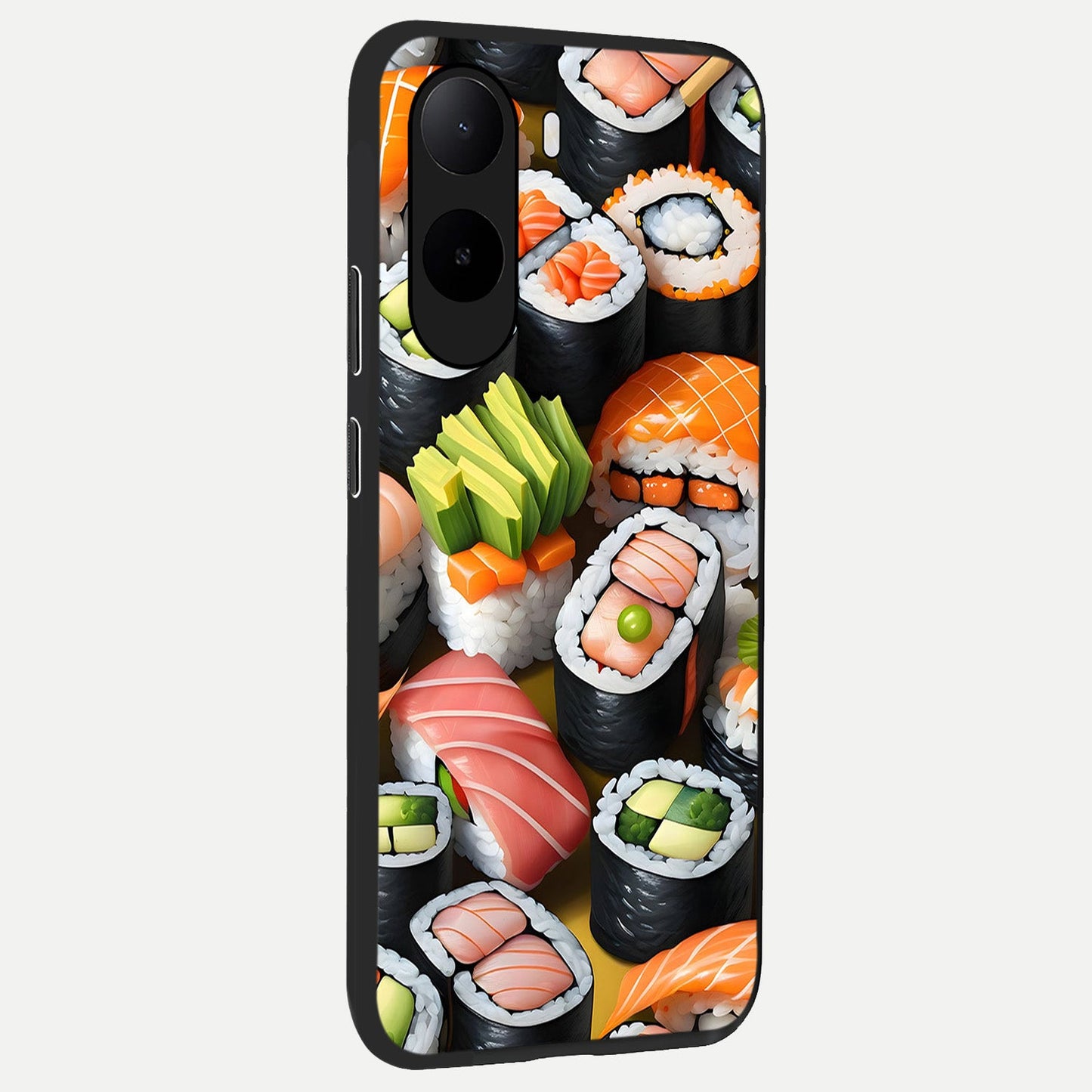  Sushi Food Pattern back cover For Poco C85x slim fit glass case with vibrant aesthetic design