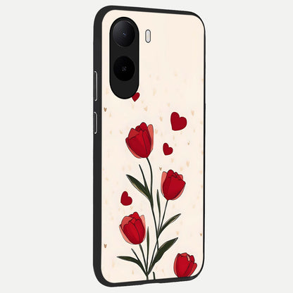  Tulip With Heart back cover For Poco C85x slim fit glass case with vibrant aesthetic design