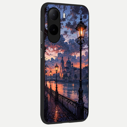  Twilight River Lights back cover For Poco C85x slim fit glass case with vibrant aesthetic design