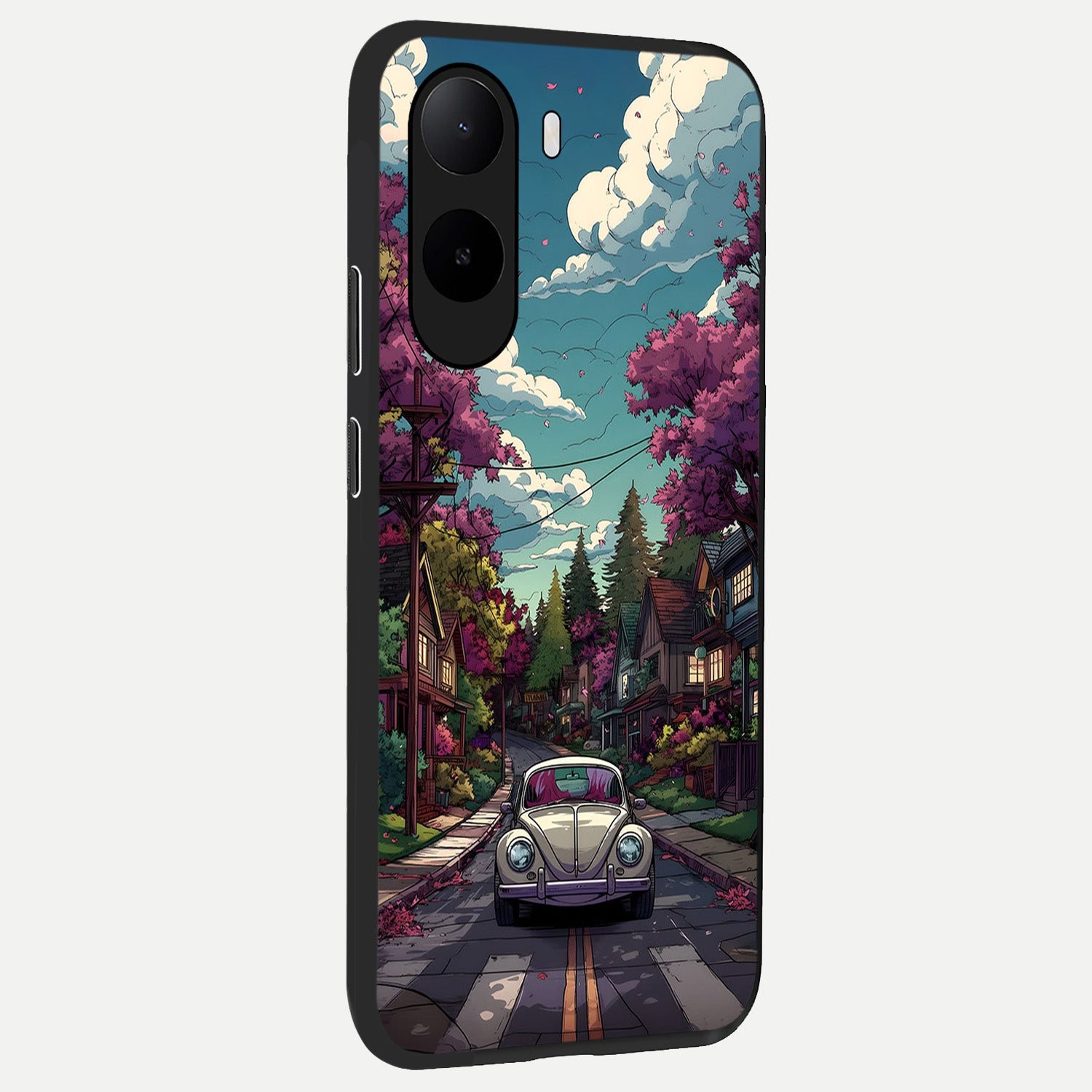  Vintage Street Drive back cover For Poco C85x slim fit glass case with vibrant aesthetic design
