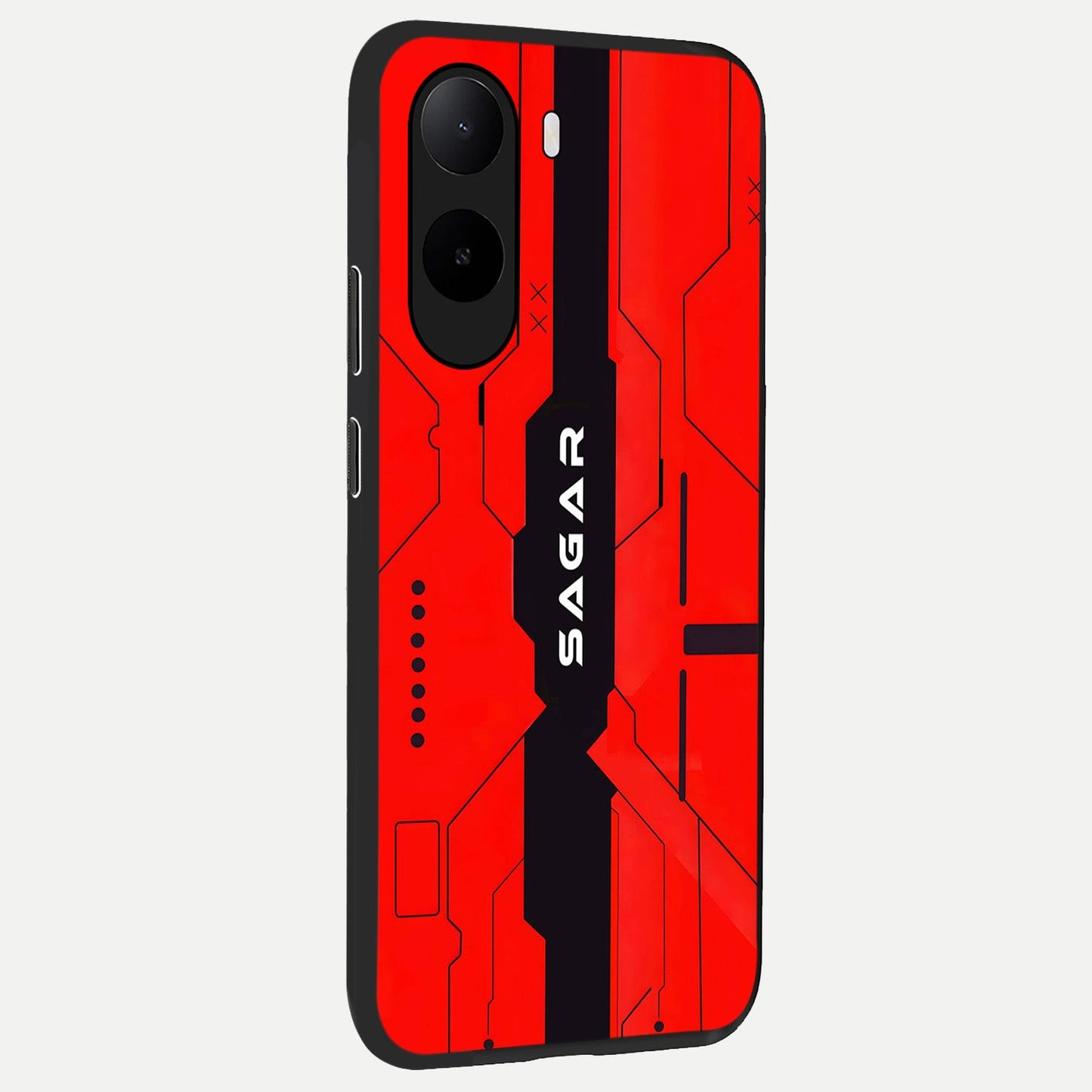  Voltage Rise CYBERPUNK Custom Name back cover For Poco C85x slim fit personalized glass case with bold cyberpunk design
