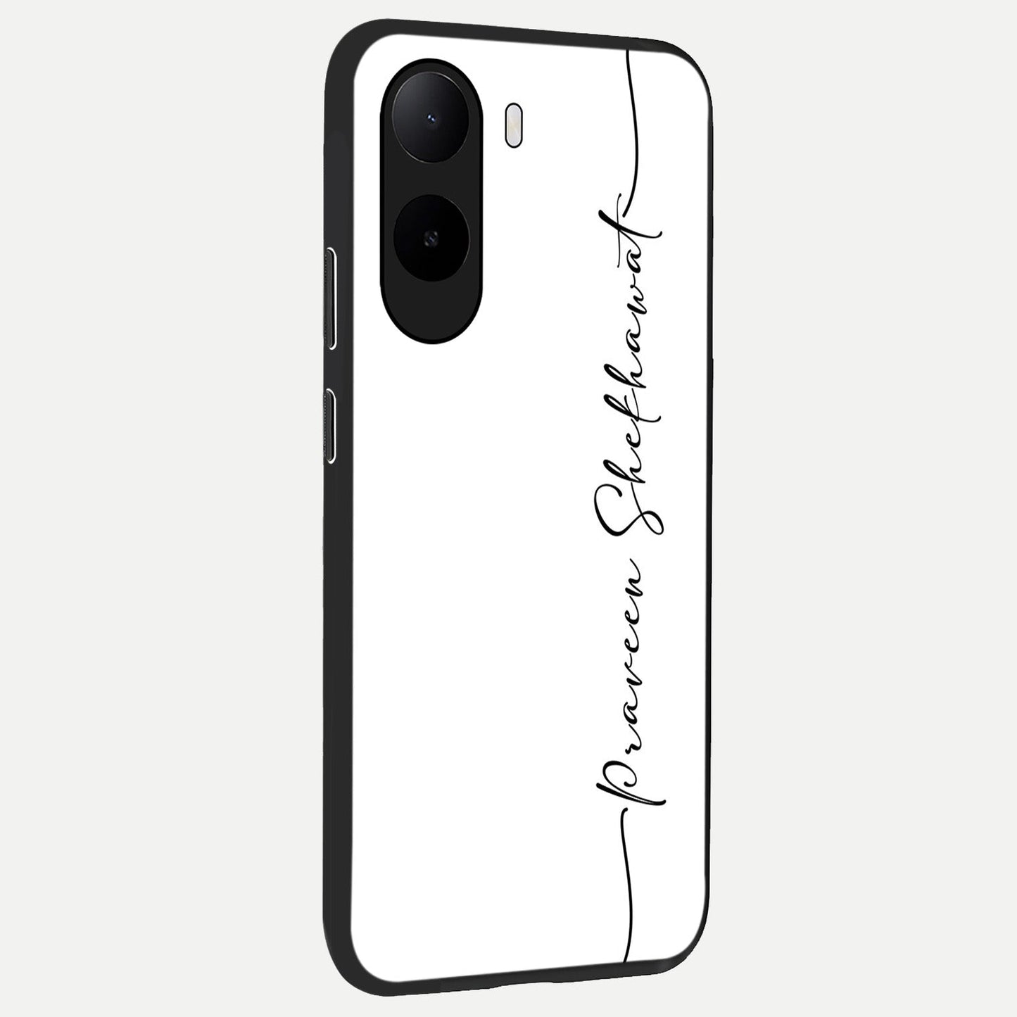  White Tune Custom Name back cover For Poco C85x slim fit personalized glass case with aesthetic design