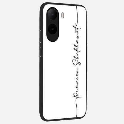  White Tune Custom Name back cover For Poco C85x slim fit personalized glass case with aesthetic design