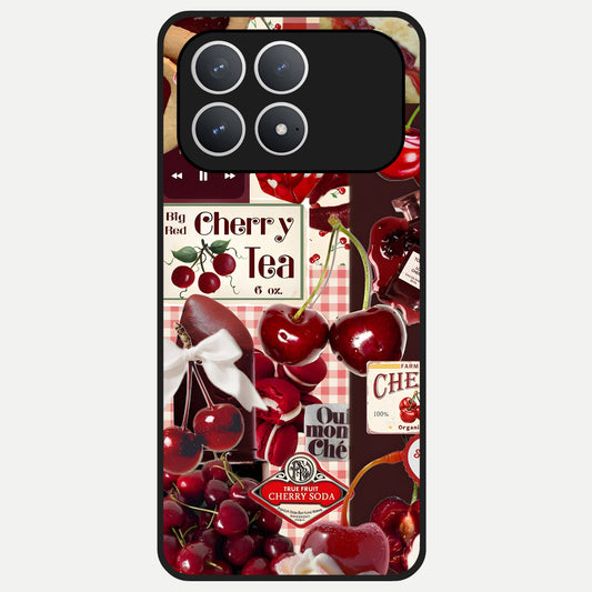  Aesthetic Cherry Tea Glass Case For Poco F8 Pro back cover – full design glossy printed glass finish