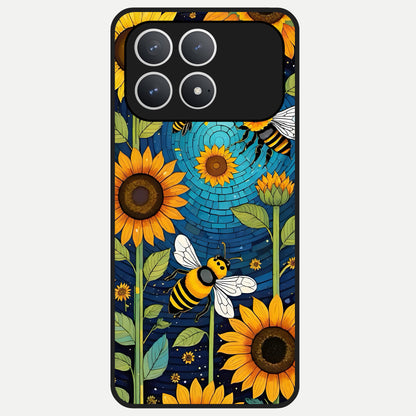  Bees And Sunflowers Glass Case For Poco F8 Pro back cover – full design glossy printed glass finish
