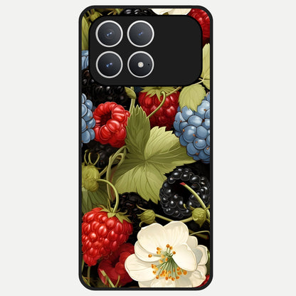  Berry Bloom Charm Glass Case For Poco F8 Pro back cover – full design glossy printed glass finish