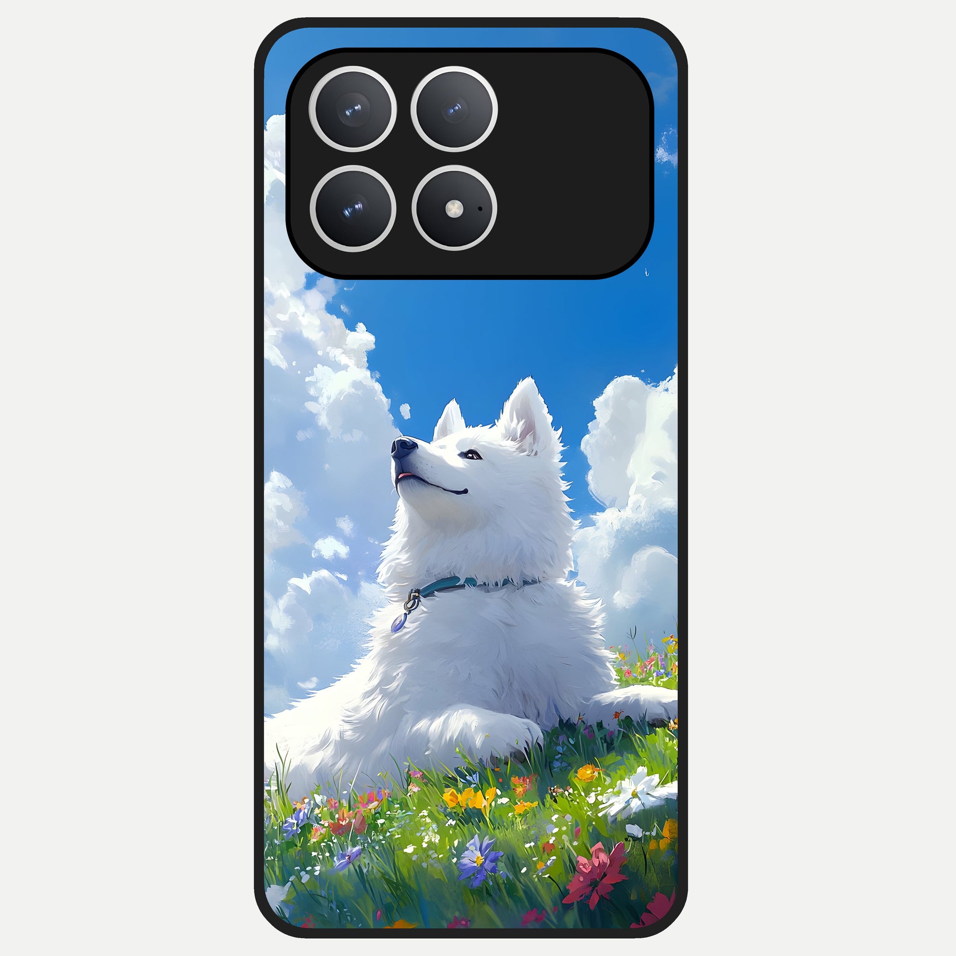  Blissful Cloud Pup Glass Case For Poco F8 Pro back cover – full design glossy printed glass finish