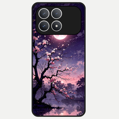  Blossom Pink Moon Glass Case For Poco F8 Pro back cover – full design glossy printed glass finish