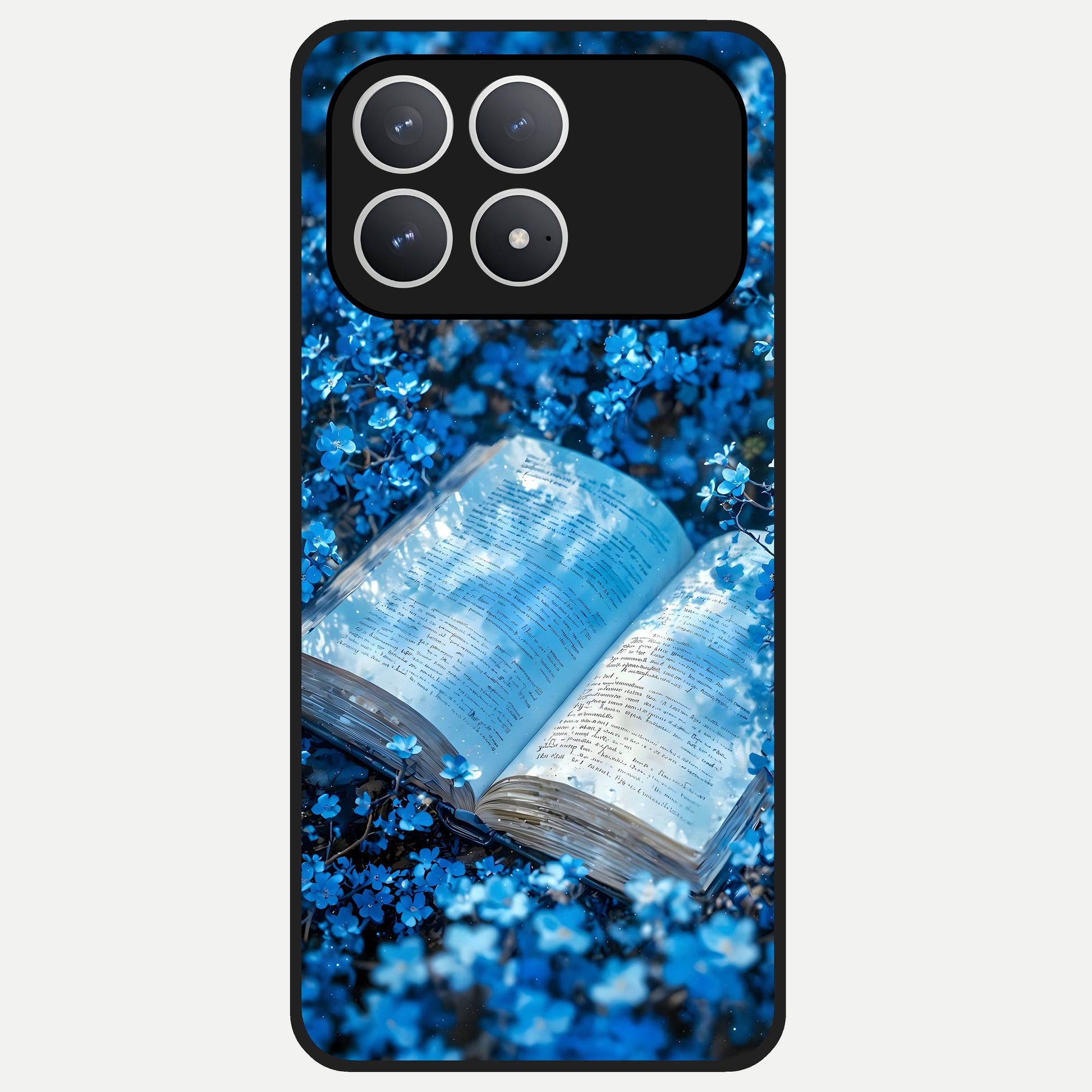  Blue Bloom Tales Glass Case For Poco F8 Pro back cover – full design glossy printed glass finish