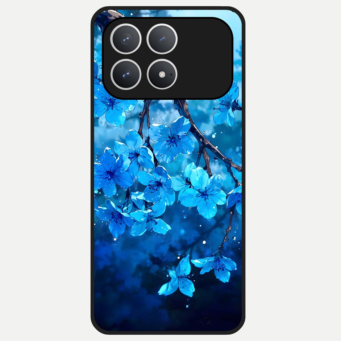  Blue Blossoms Branch Glass Case For Poco F8 Pro back cover – full design glossy printed glass finish