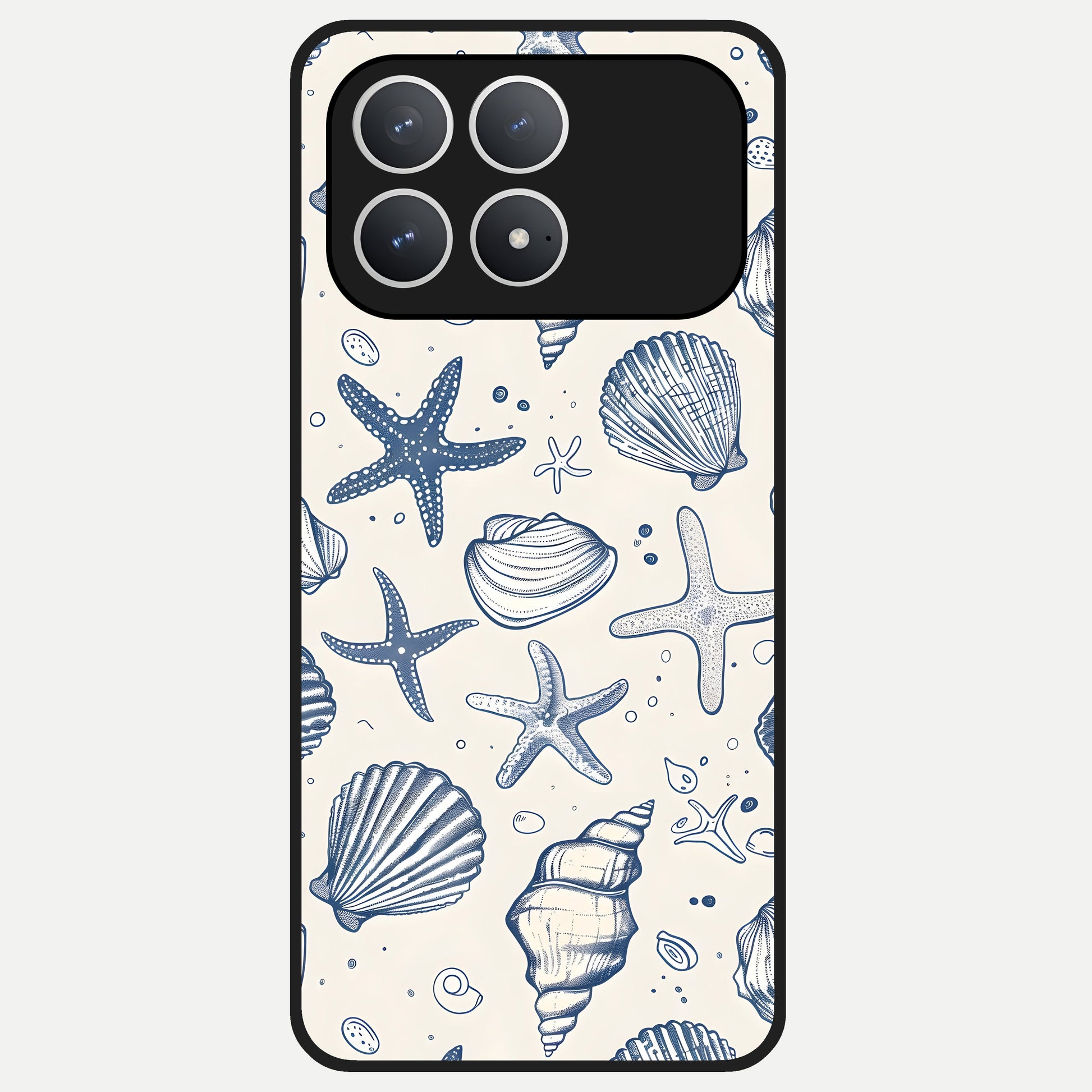  Blue Ocean Outline Glass Case For Poco F8 Pro back cover – full design glossy printed glass finish