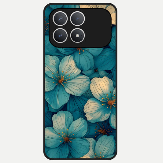  Blue Shade Floral Glass Case For Poco F8 Pro back cover – full design glossy printed glass finish