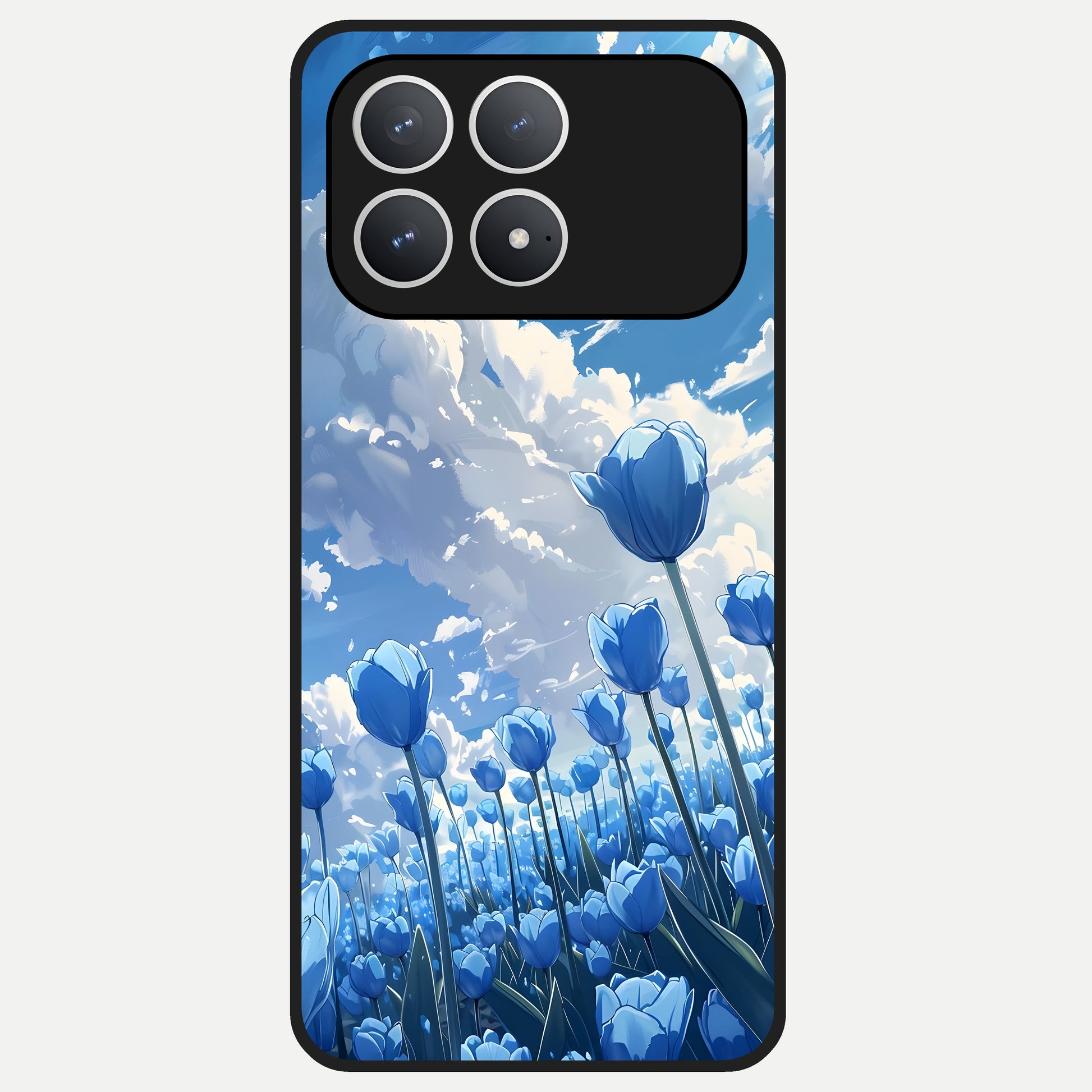 Blue Tulip Clouds Glass Case For Poco F8 Pro back cover – full design glossy printed glass finish