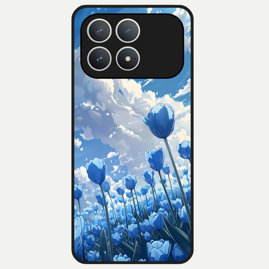  Blue Tulip Clouds Glass Case For Poco F8 Pro back cover – full design glossy printed glass finish