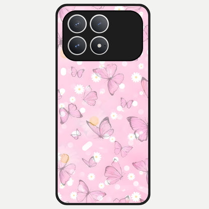  Blush Butterfly Garden Glass Case For Poco F8 Pro back cover – full design glossy printed glass finish