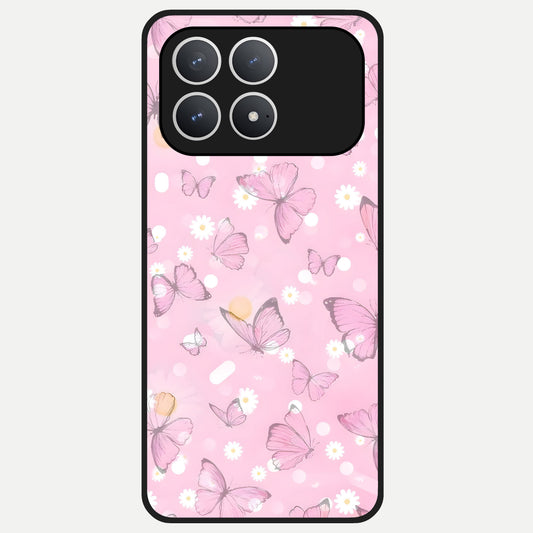  Blush Butterfly Garden Glass Case For Poco F8 Pro back cover – full design glossy printed glass finish