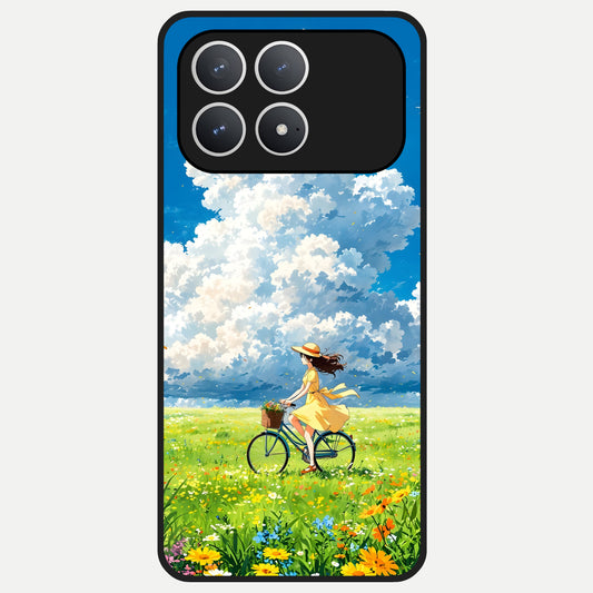  Breezy Meadow Ride Glass Case For Poco F8 Pro back cover – full design glossy printed glass finish