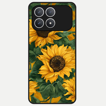  Bright Sunflower Bloom Glass Case For Poco F8 Pro back cover – full design glossy printed glass finish