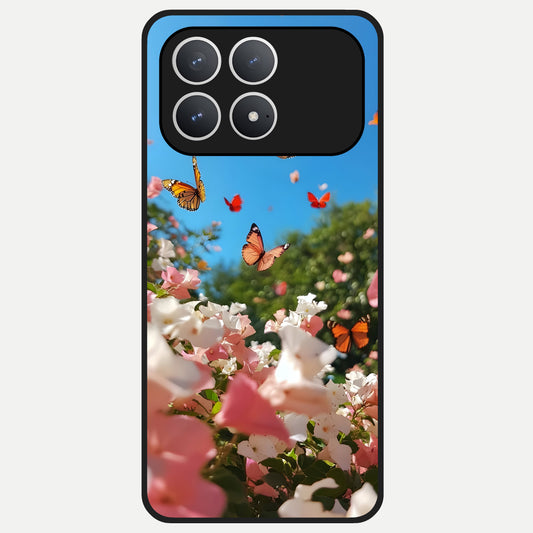  Butterflies In Bloom Sky Glass Case For Poco F8 Pro back cover – full design glossy printed glass finish