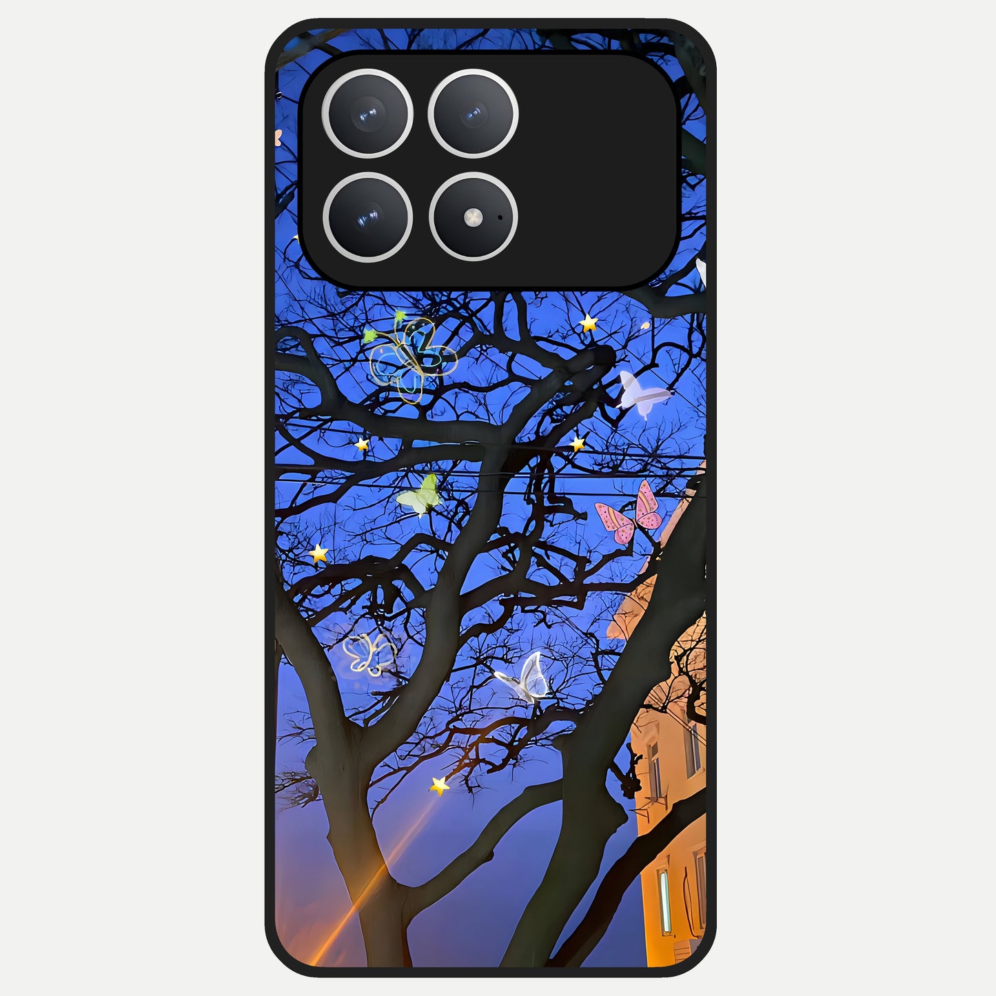  Butterfly Night Magic Glass Case For Poco F8 Pro back cover – full design glossy printed glass finish