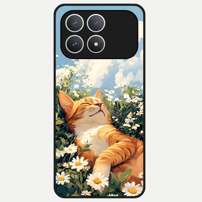  Cat And Flowers View Glass Case For Poco F8 Pro back cover – full design glossy printed glass finish