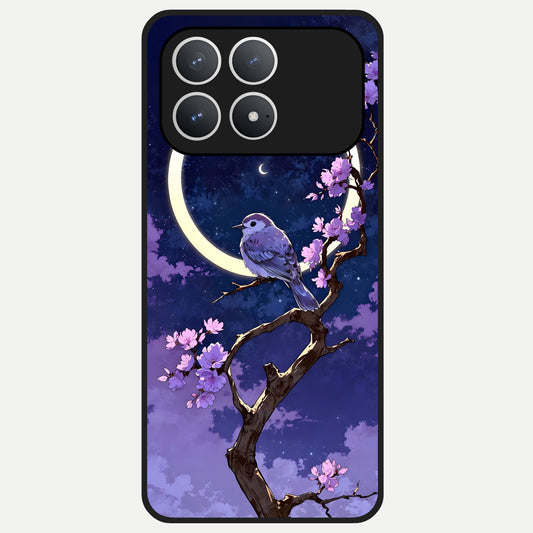  Celestial Bird Blossom Glass Case For Poco F8 Pro back cover – full design glossy printed glass finish