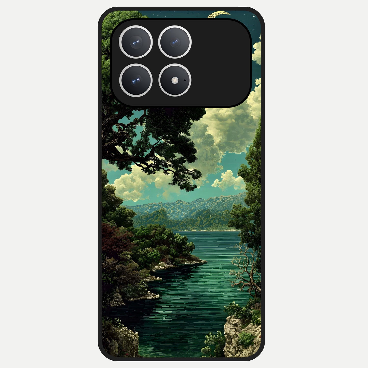  Celestial Lake Peace Glass Case For Poco F8 Pro back cover – full design glossy printed glass finish