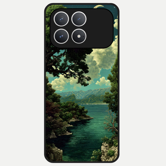  Celestial Lake Peace Glass Case For Poco F8 Pro back cover – full design glossy printed glass finish