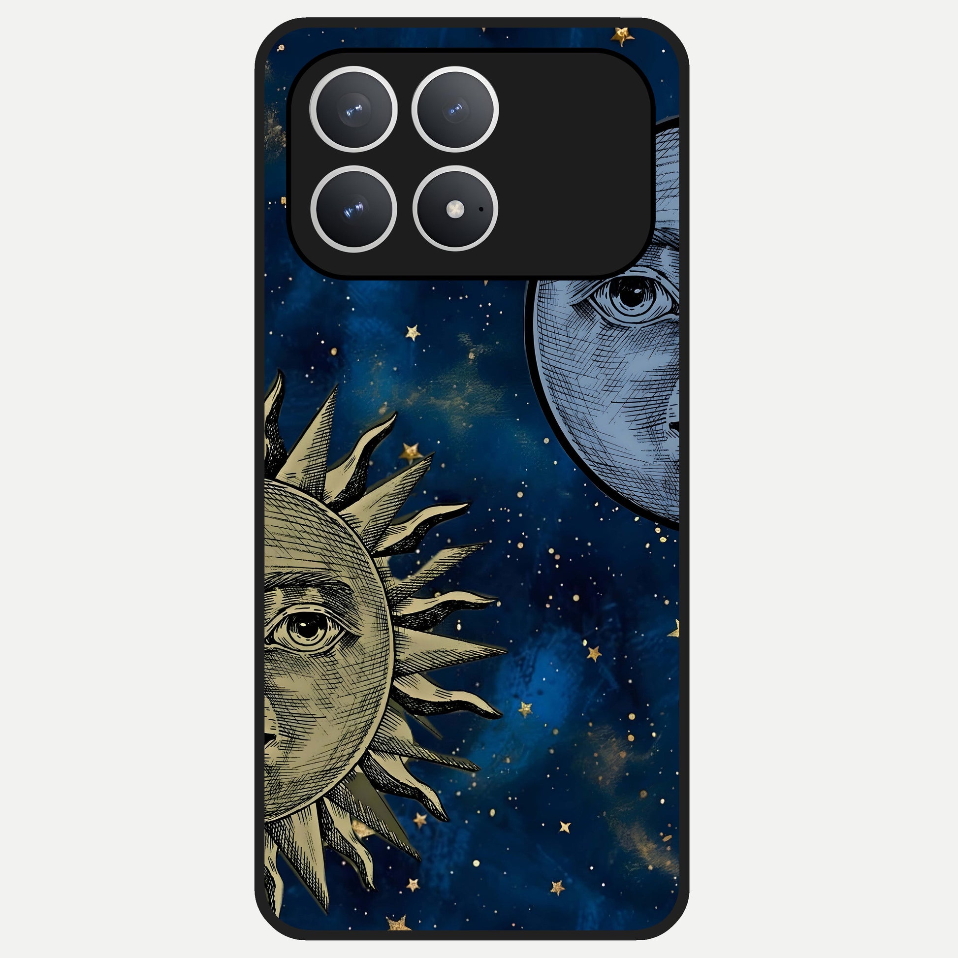  Celestial Moon With Sun Glass Case For Poco F8 Pro back cover – full design glossy printed glass finish
