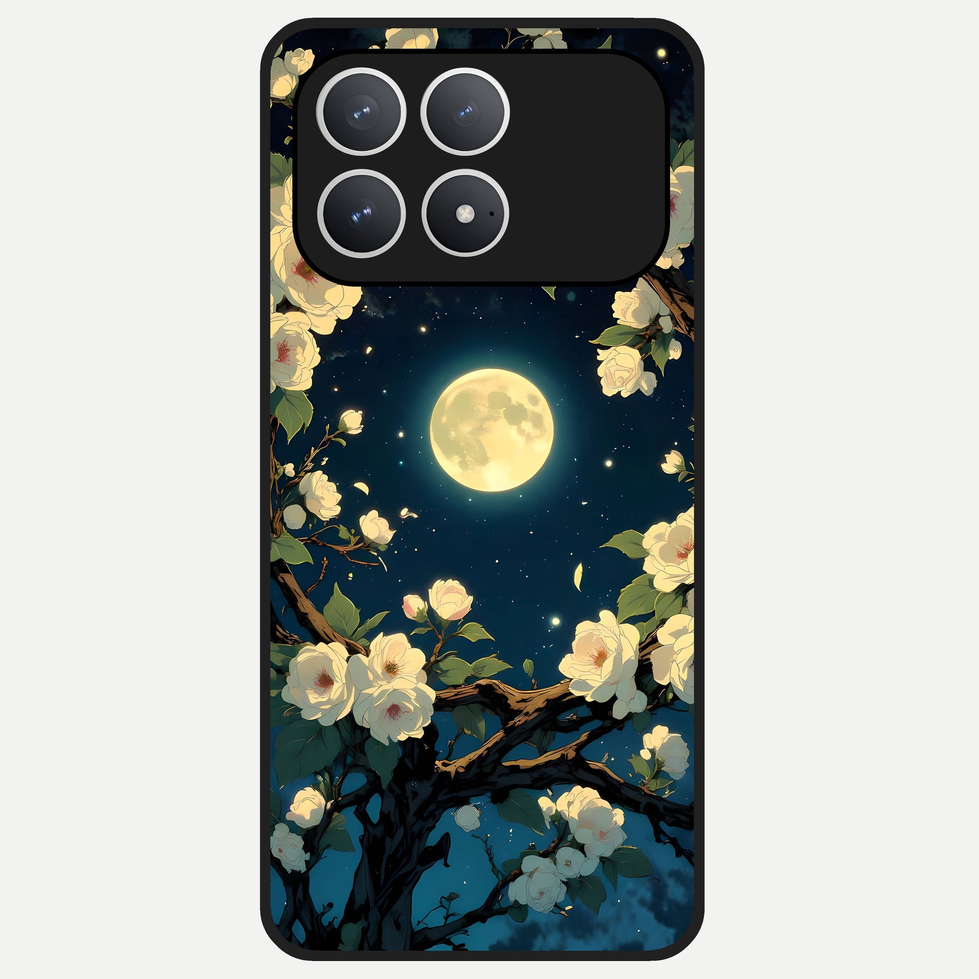 Celestial Moon And Flower Glass Case For Poco F8 Pro back cover – full design glossy printed glass finish