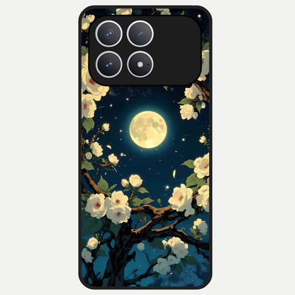  Celestial Moon And Flower Glass Case For Poco F8 Pro back cover – full design glossy printed glass finish