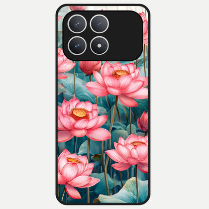  Celestial Pink Lotus Glass Case For Poco F8 Pro back cover – full design glossy printed glass finish