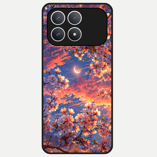  Celestial Sakura Sunset Glass Case For Poco F8 Pro back cover – full design glossy printed glass finish
