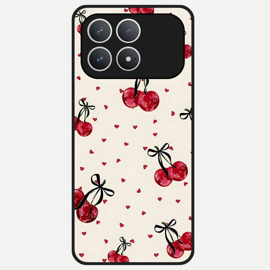  Cherry Heart Bow Glass Case For Poco F8 Pro back cover – full design glossy printed glass finish